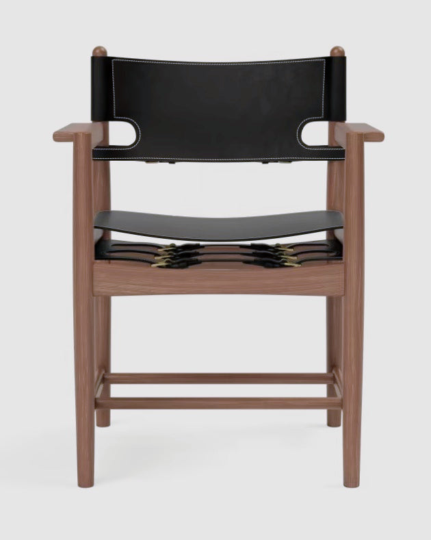 The Spanish Dining Armchair | Black Leather, Oiled Smoked Oak - Tempo