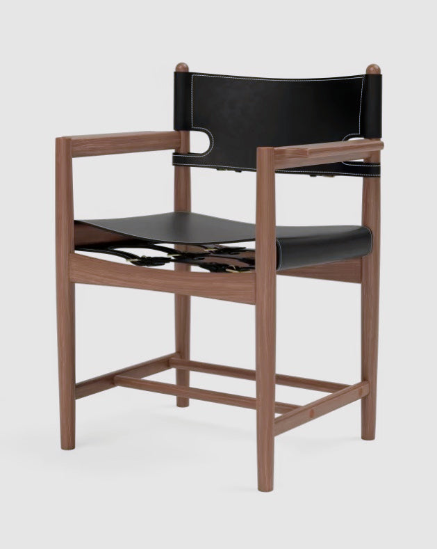 The Spanish Dining Armchair | Black Leather, Oiled Smoked Oak - Tempo