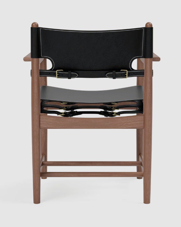 The Spanish Dining Armchair | Black Leather, Oiled Smoked Oak - Tempo