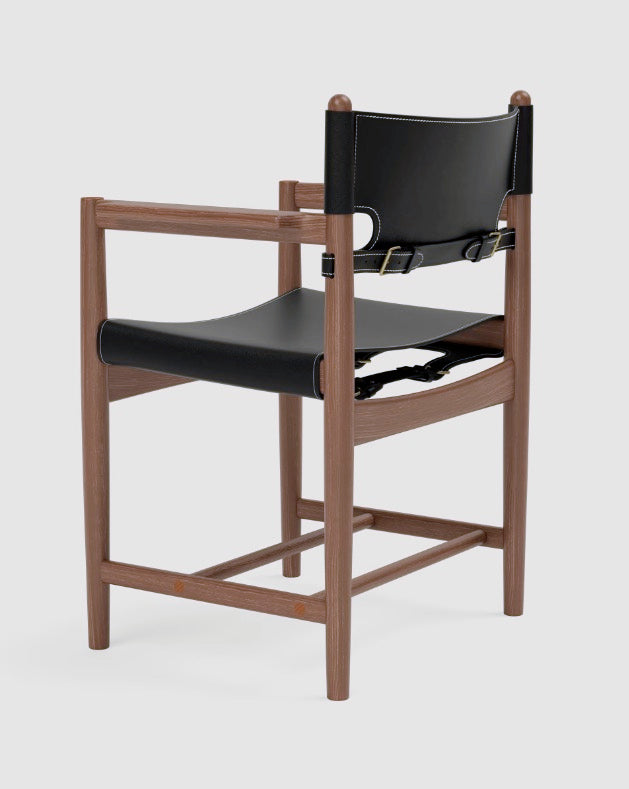 The Spanish Dining Armchair | Black Leather, Oiled Smoked Oak - Tempo