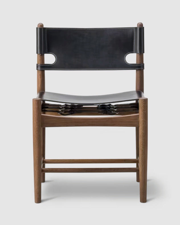 The Spanish Dining Chair | Black Leather, Smoked Oiled Oak - Tempo