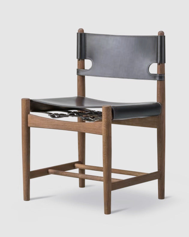 The Spanish Dining Chair | Black Leather, Smoked Oiled Oak - Tempo