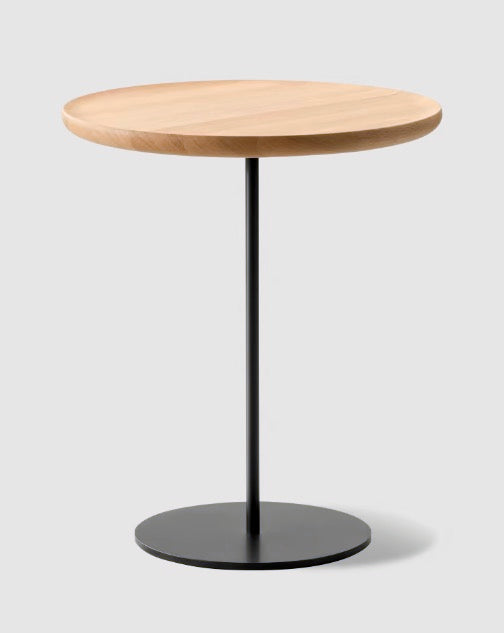 Pal Table Ø44 | Oak or Walnut | Brushed Stainless Steel or Black Lacquer