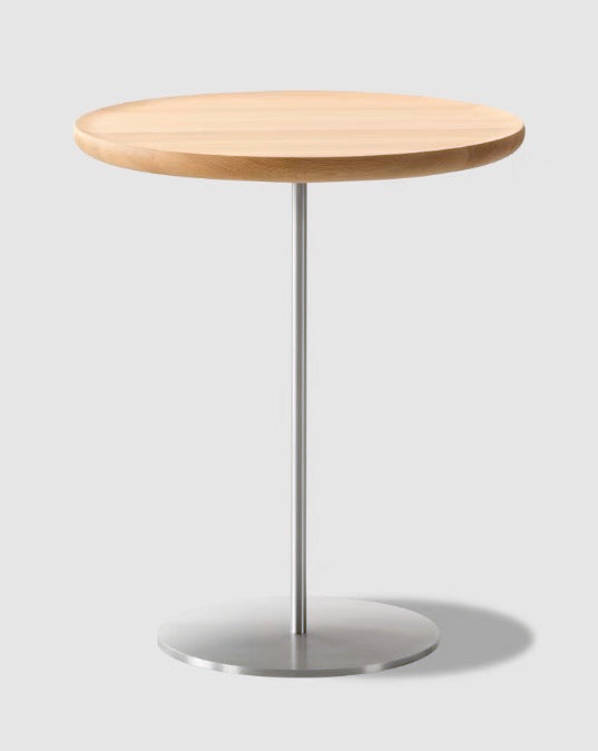 Pal Table Ø44 | Oak or Walnut | Brushed Stainless Steel or Black Lacquer