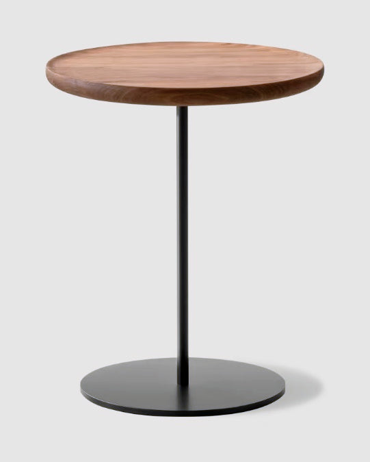 Pal Table Ø37,5 | Oak or Walnut | Brushed Stainless Steel or Black Lacquer
