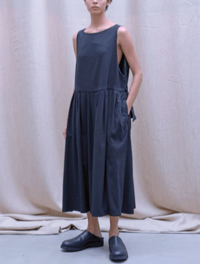 YOKO SAKAMOTO - Cotton Twill Layered Dress | Black - Tempo