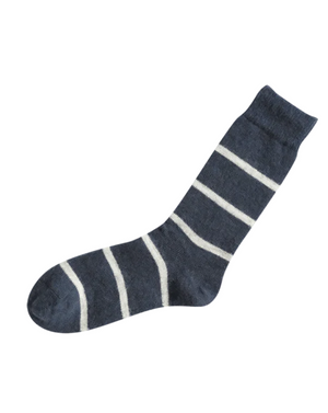 Mohair Wool Border Socks in Navy