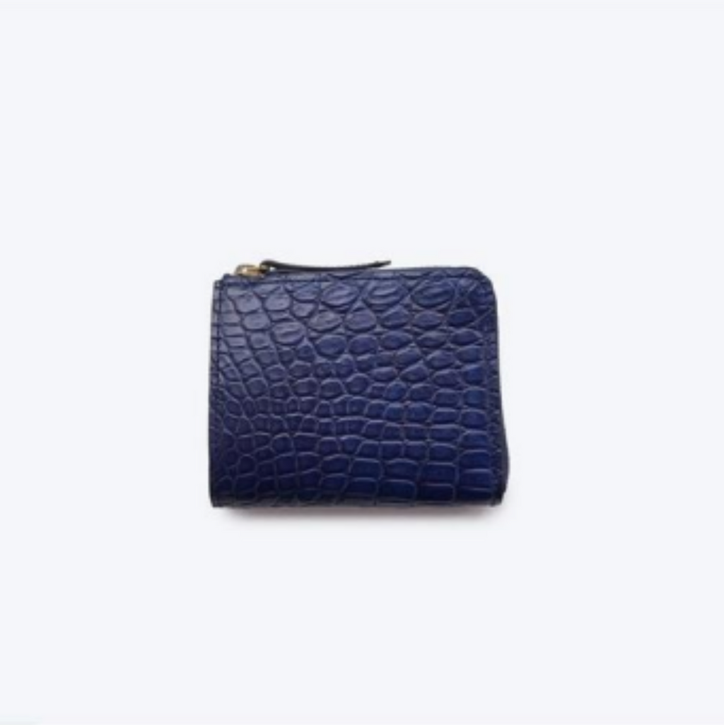 French Crocodile L Zip Shirt Wallet in Navy