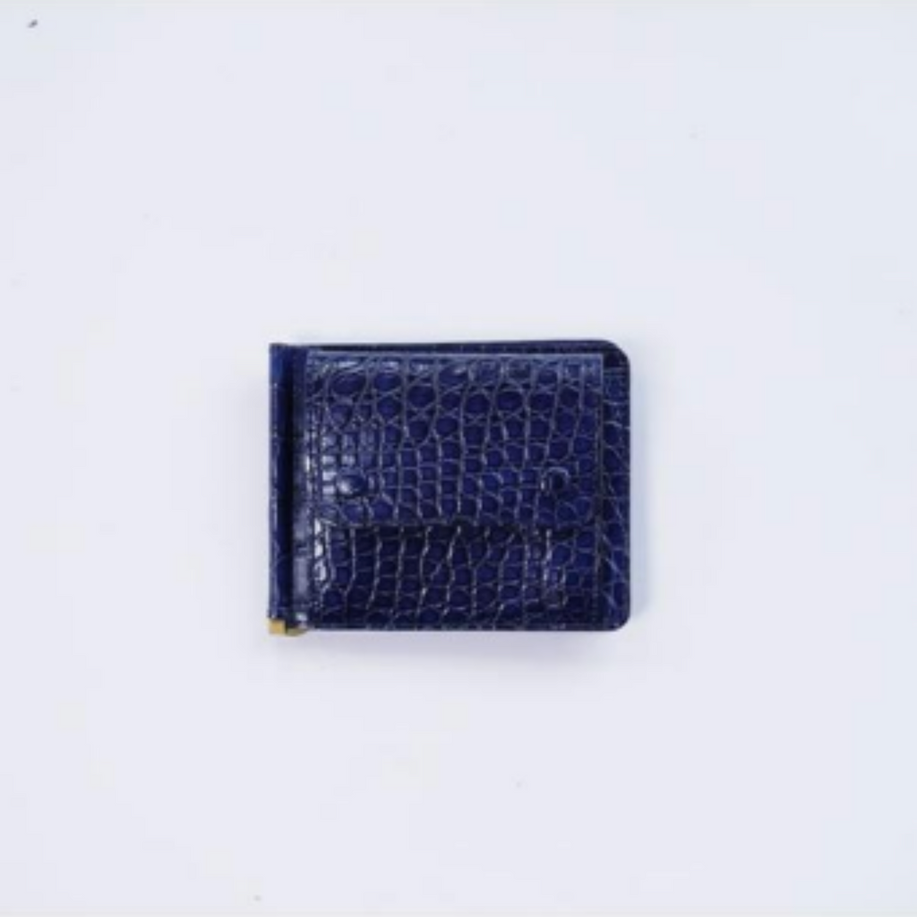 French Crocodile Money Clip in Navy