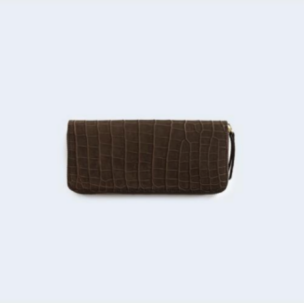 French Crocodile Round Long Wallet | Brown or Black