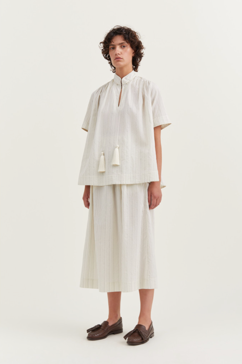 MKDT STUDIO - Blair Striped Silk Shirt in Ecru - Tempo