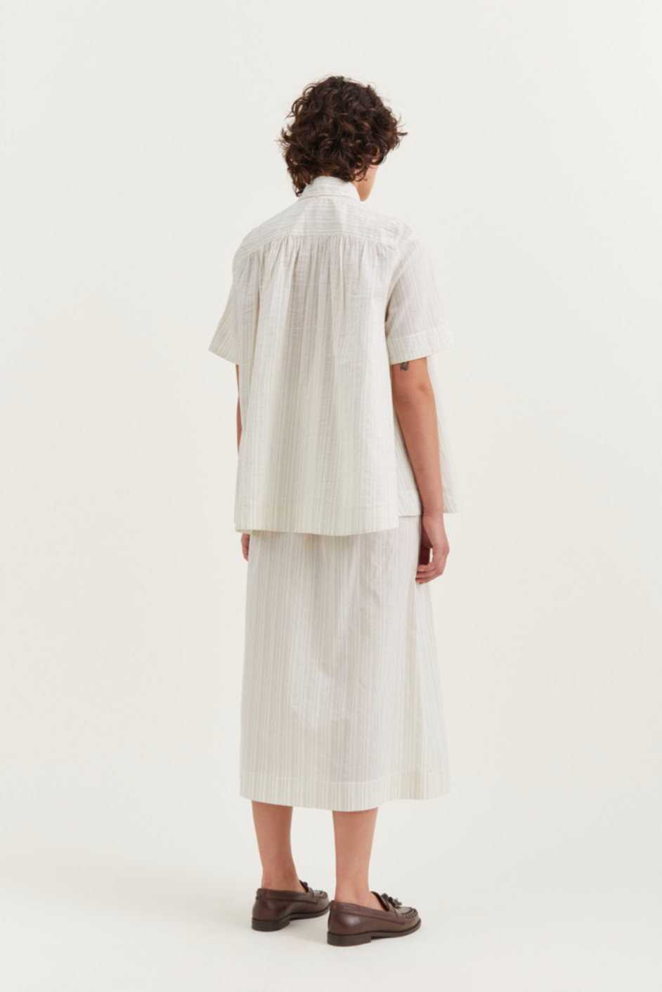 MKDT STUDIO - Blair Striped Silk Shirt in Ecru - Tempo