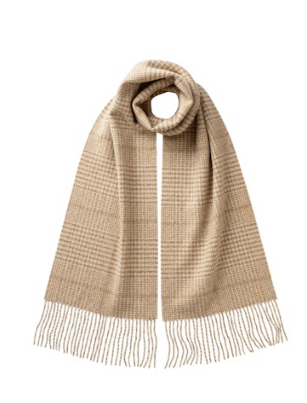 JOHNSTONS OF ELGIN - Pre-Order: Wool Tweed Glen Check Scarf in Natural - Tempo