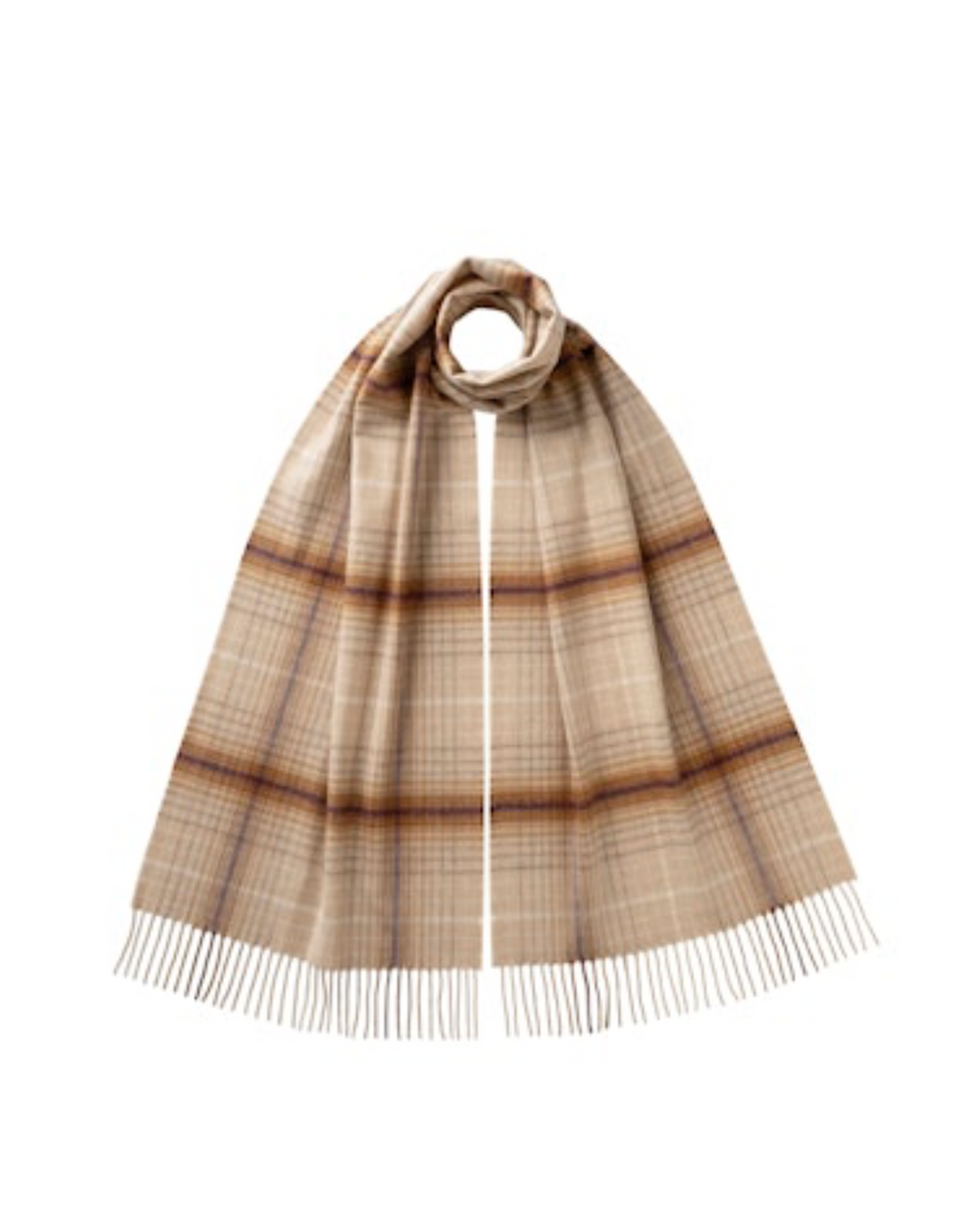JOHNSTONS OF ELGIN - Pre-Order: Wool Ombre Check Scarf in Blonde - Tempo