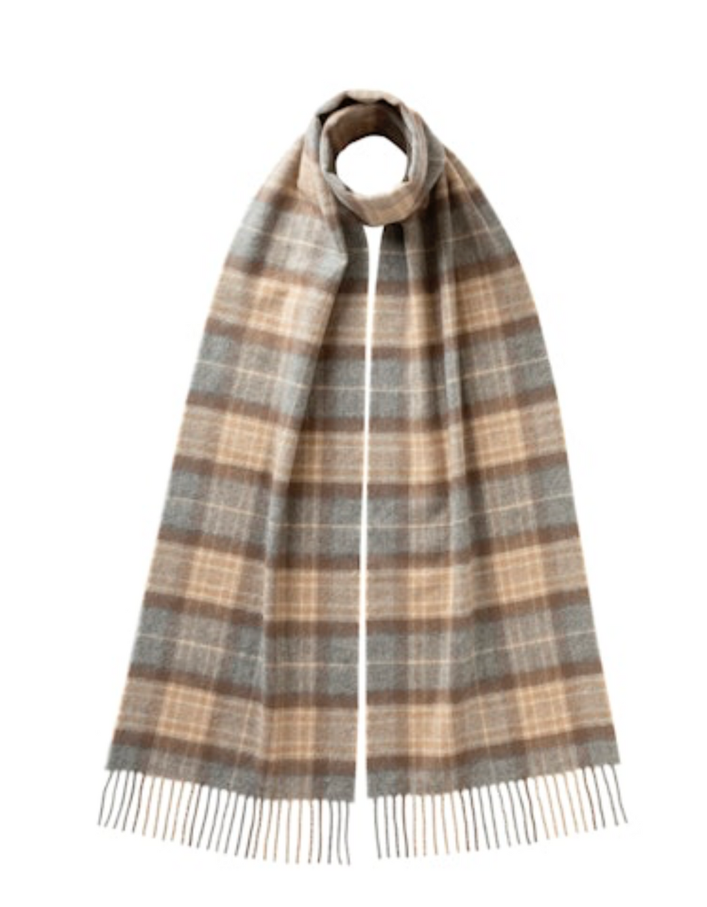 JOHNSTONS OF ELGIN - Pre-Order: Cashmere Tartan Scarf in Natural Mackellar - Tempo
