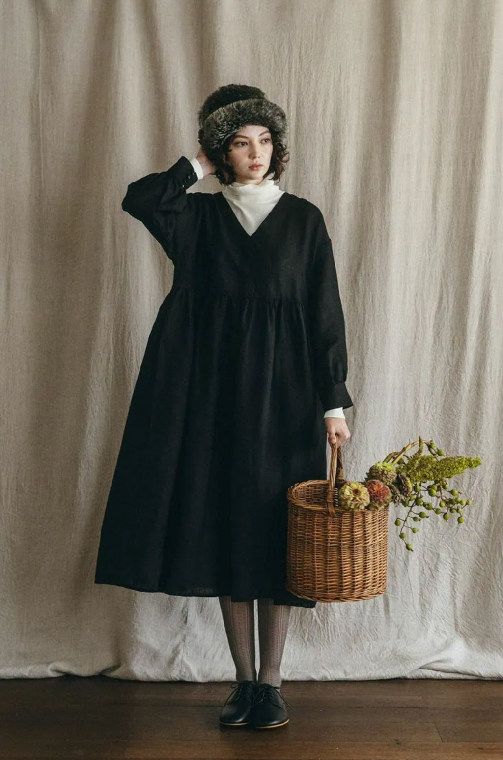 FOG LINEN WORK - Metra Linen Dress in Black - Tempo