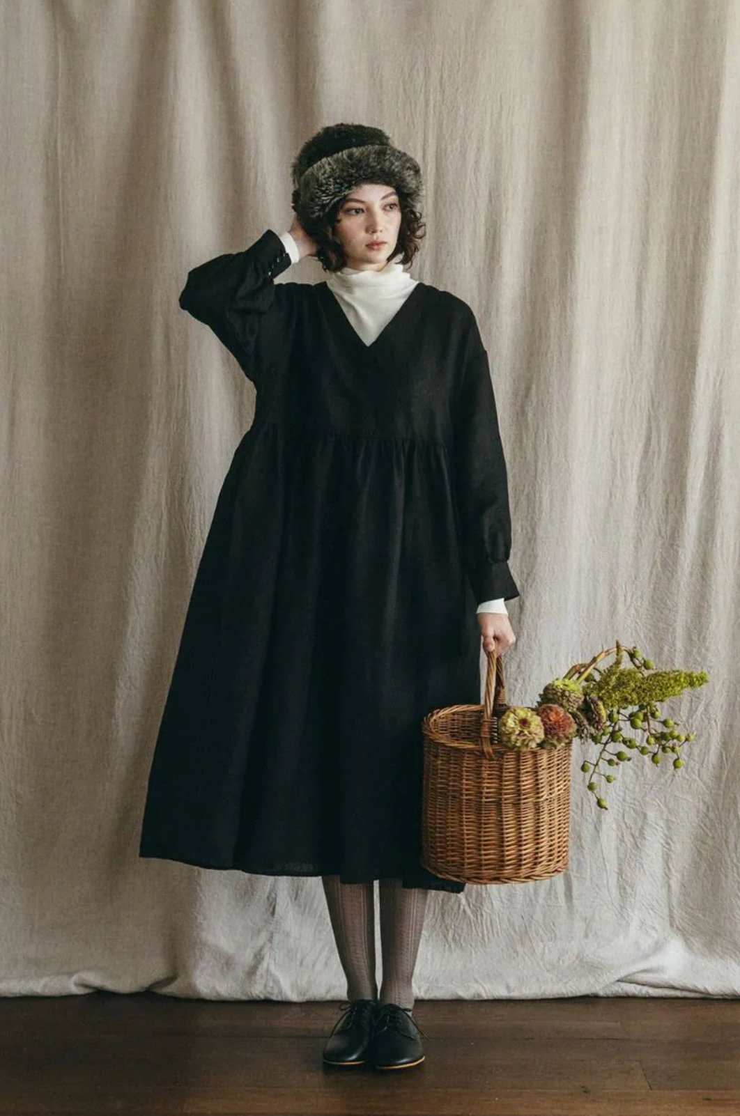 FOG LINEN WORK - Metra Linen Dress in Black - Tempo