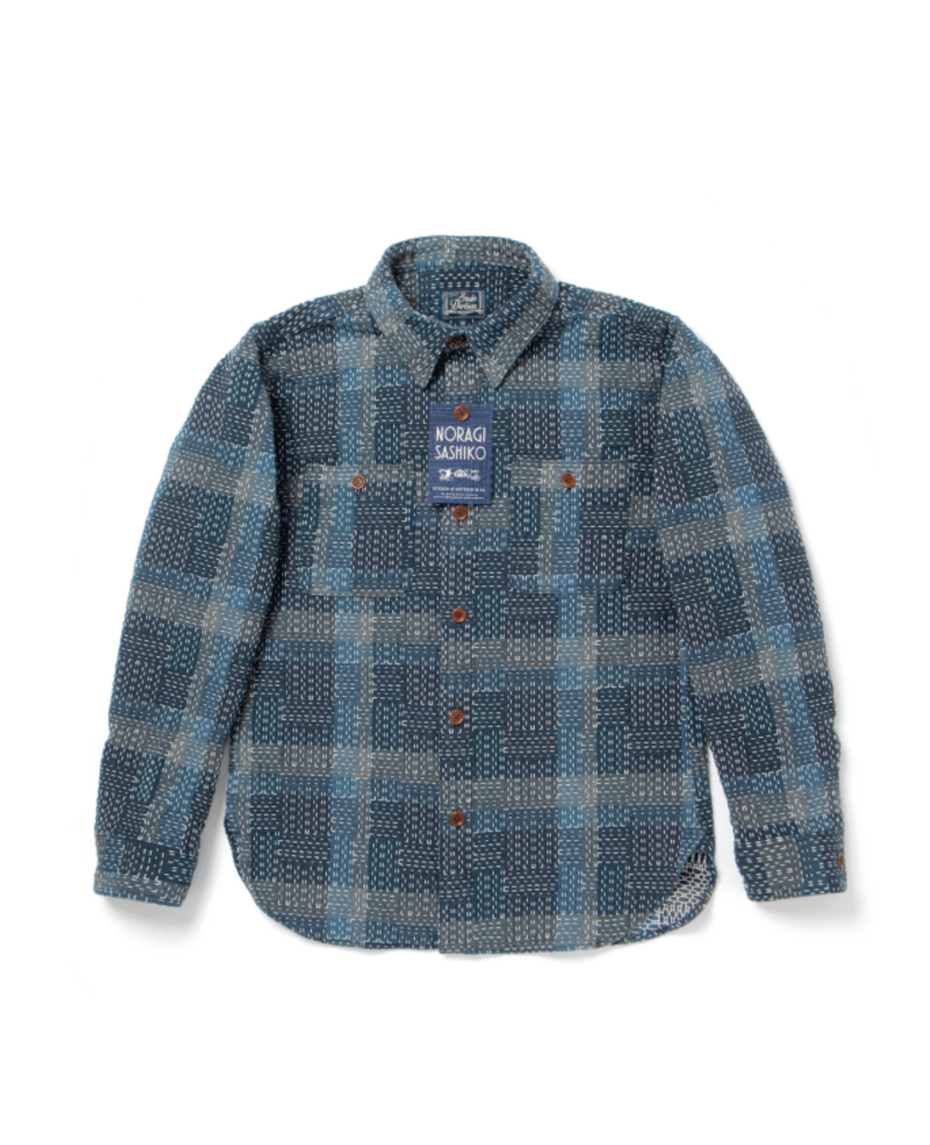 STUDIO D'ARTISAN - PRE-ORDER: Noragi KASURI SASHIKO INDIGO PATCHWORK Shirt in Blue - Tempo