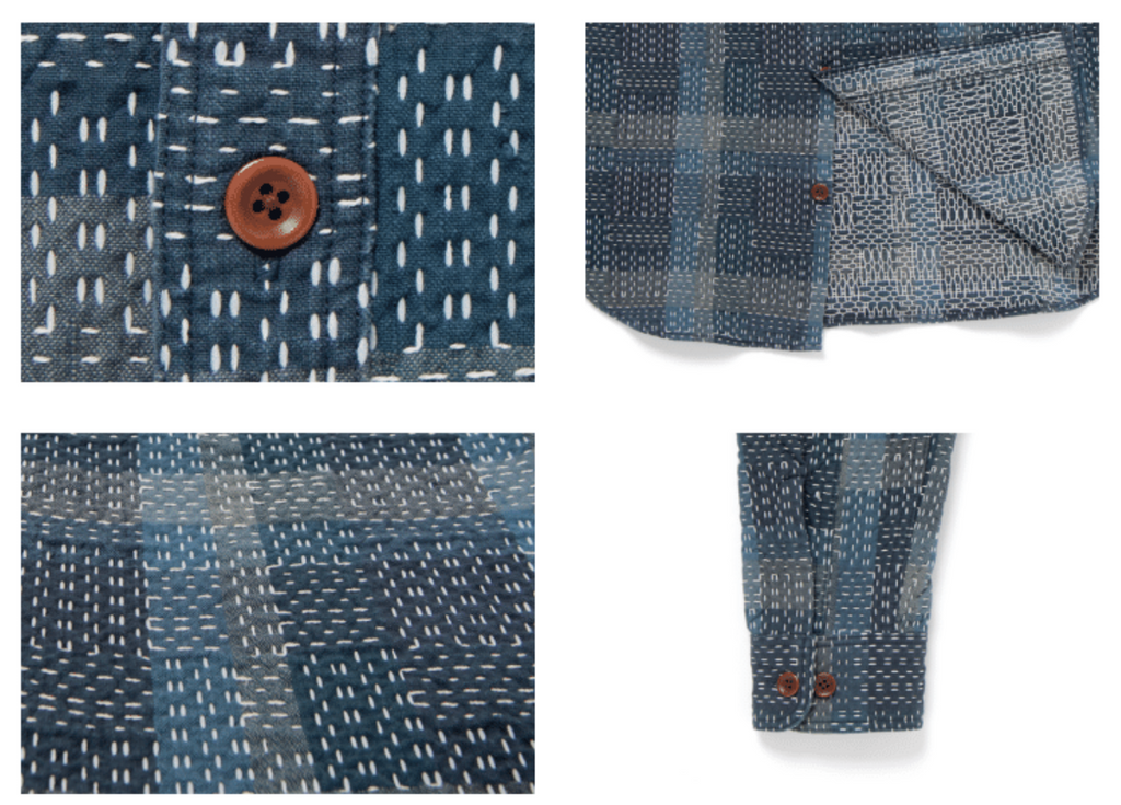 STUDIO D'ARTISAN - PRE-ORDER: Noragi KASURI SASHIKO INDIGO PATCHWORK Shirt in Blue - Tempo
