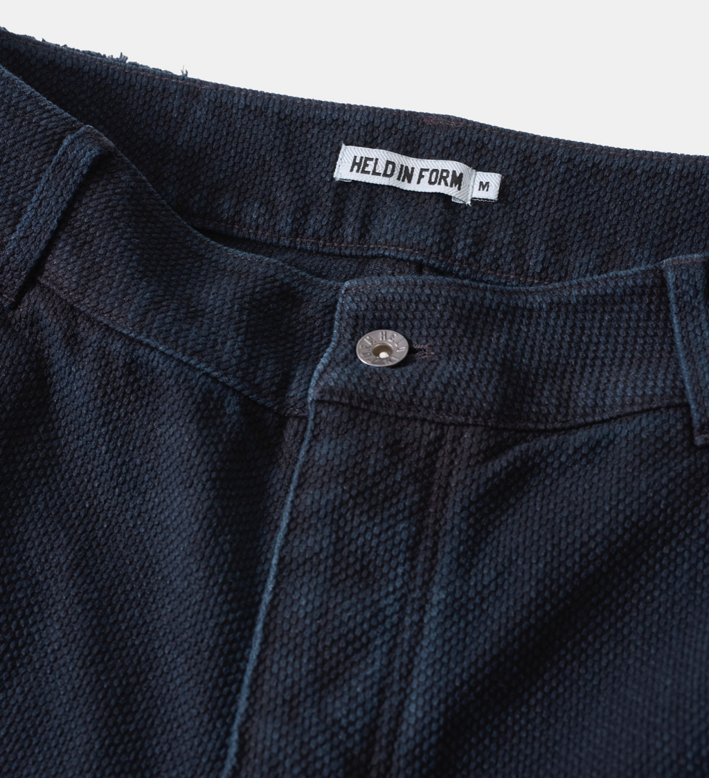 HELD IN FORM - Kuzushi 5 Pocket Pant - Woven Sashiko Overdyed Natural Indigo - Tempo