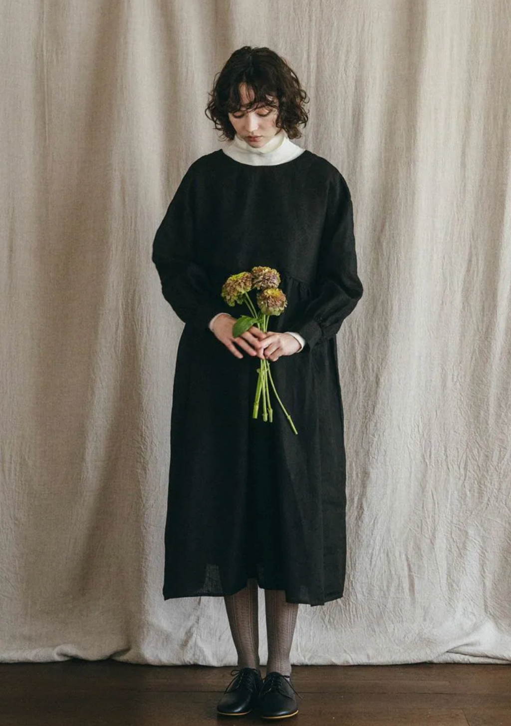 FOG LINEN WORK - Metra Linen Dress in Black - Tempo