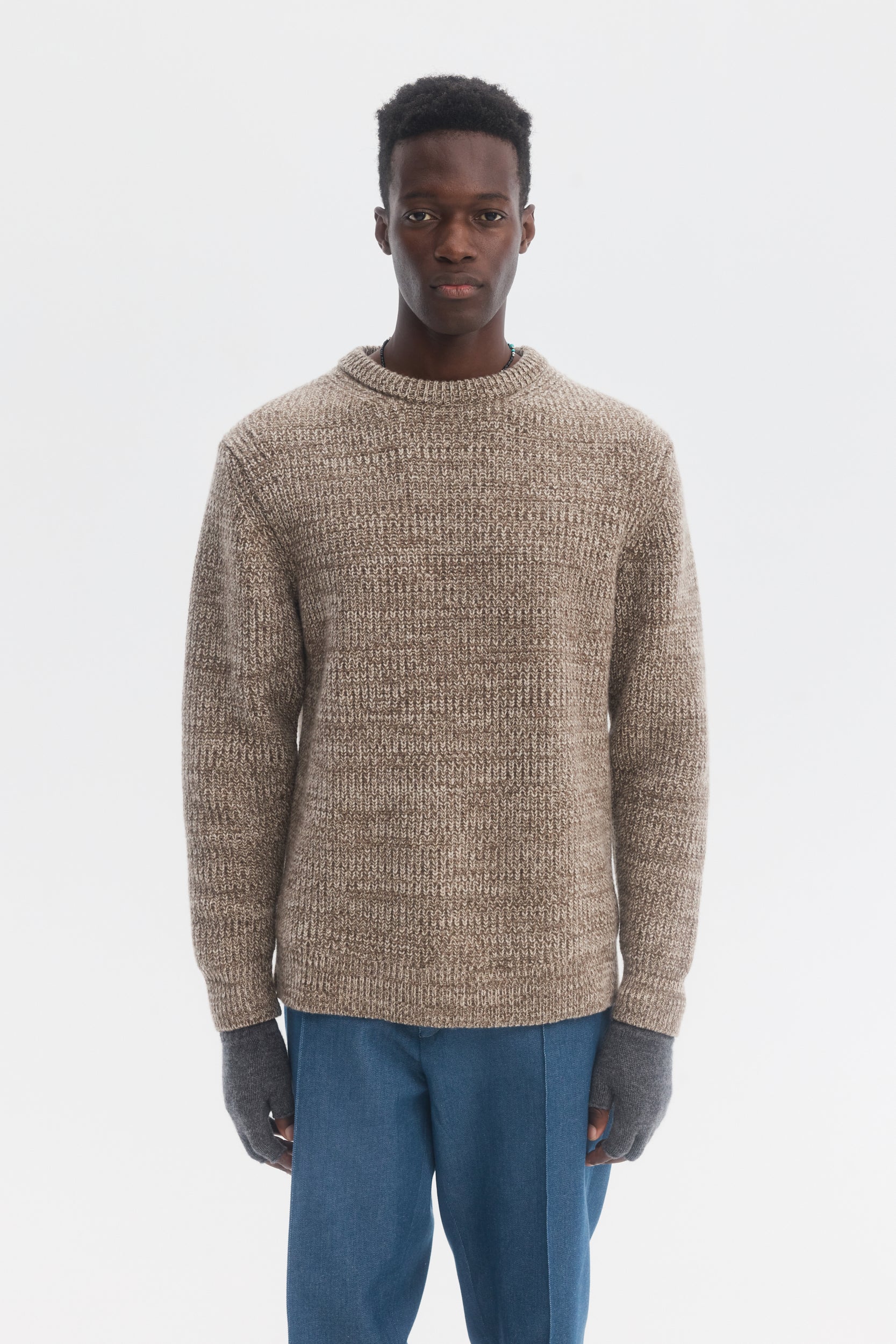 Pure Merino Wool Ribbed Sweater in Taupe Mix