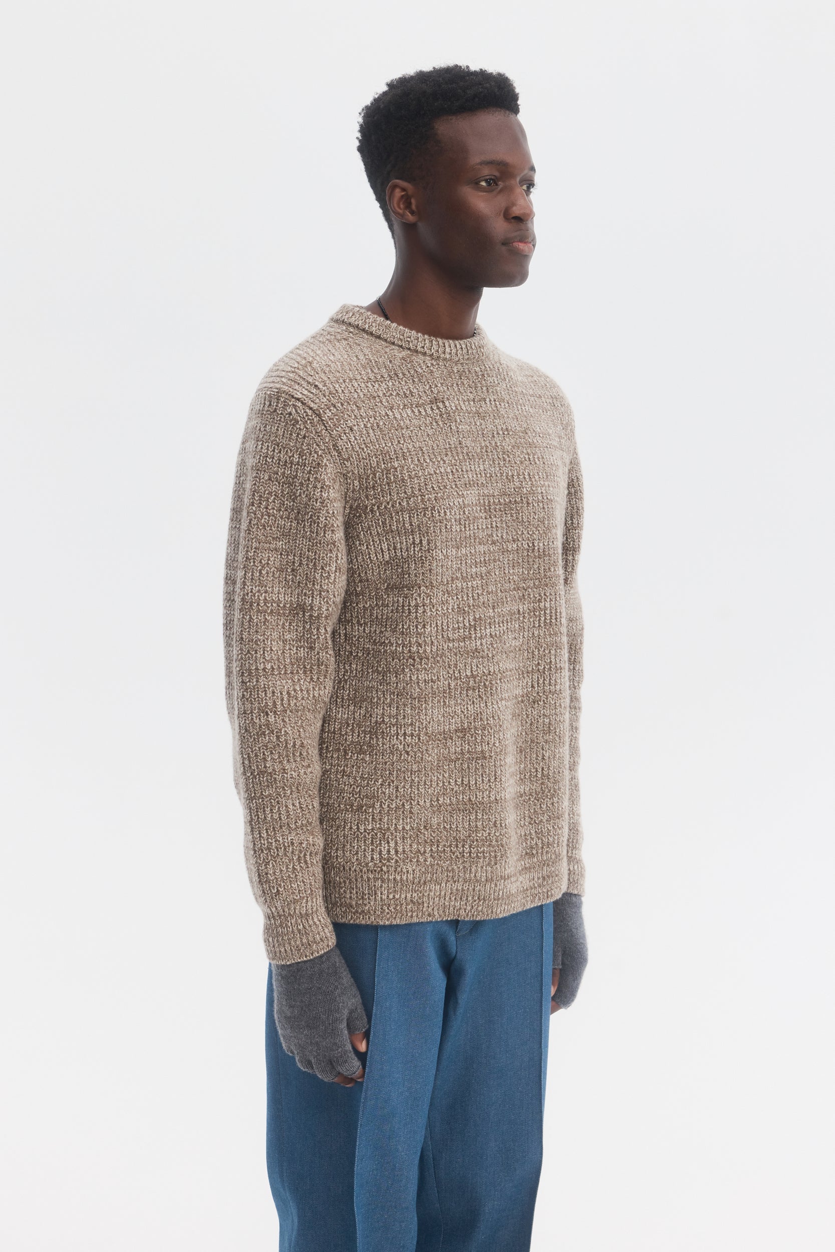 Pure Merino Wool Ribbed Sweater in Taupe Mix