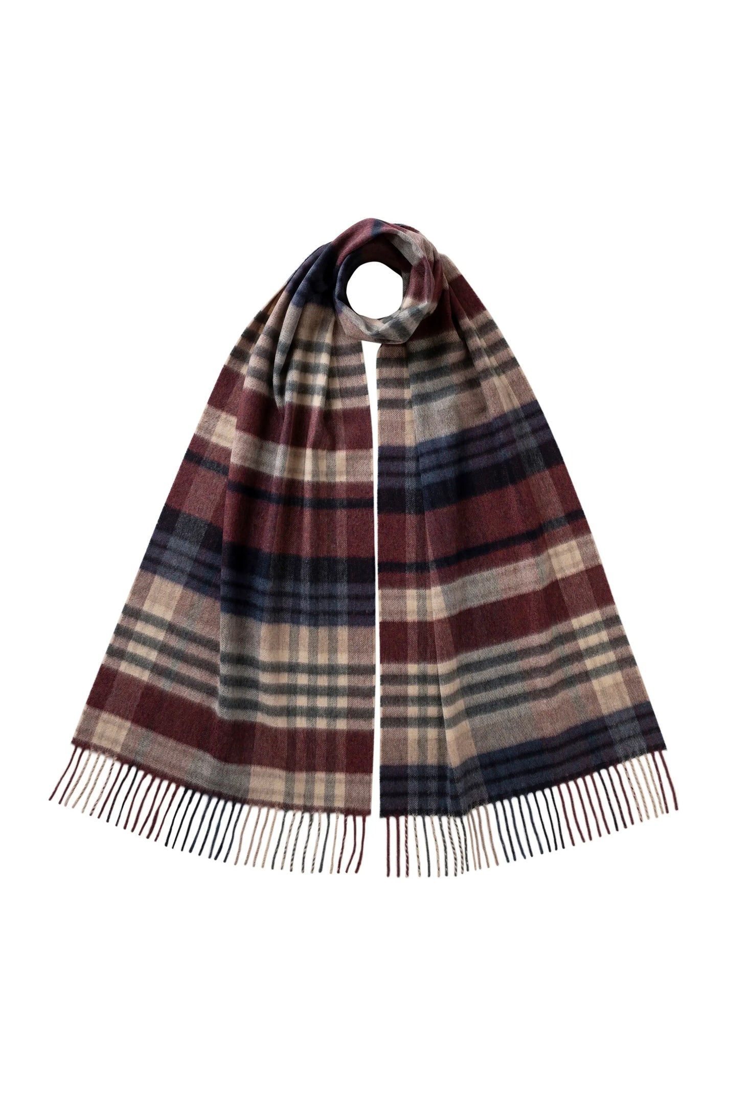JOHNSTONS OF ELGIN - Oversized Check Purple Merino Scarf in Damson Purple - Tempo
