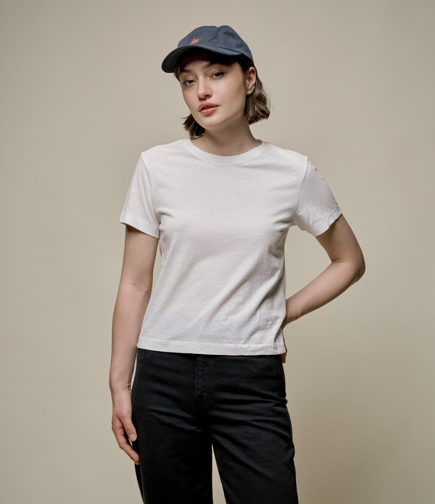 MERZ B. SCHWANEN - All Plant Based Women's T-shirt Cotton-Hemp 4.6oz Cropped Relaxed Fit in White - Tempo