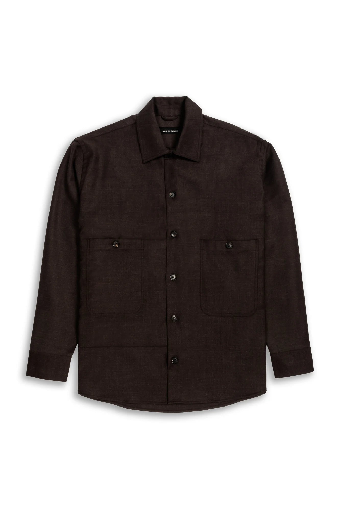 Brushed Wool Overshirt in Dark Brown