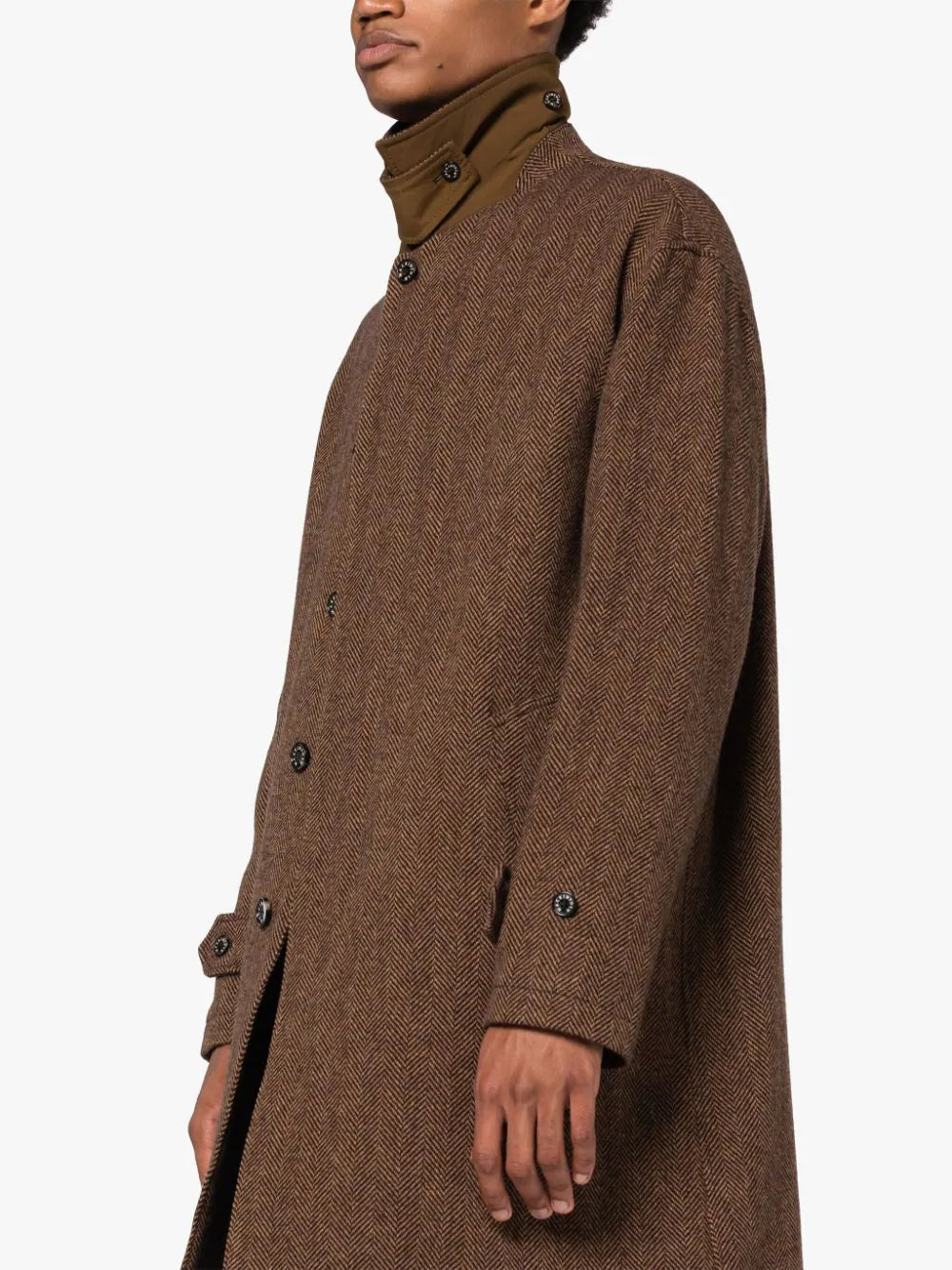 Soho Brown Herringbone Wool Overcoat