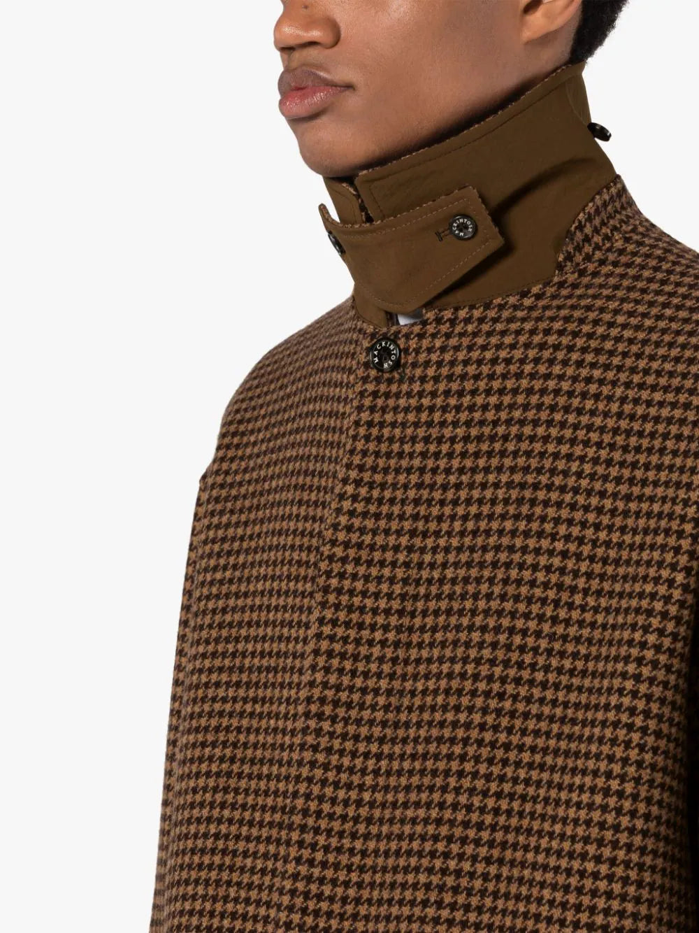 Soho Brown Houndstooth Wool Overcoat