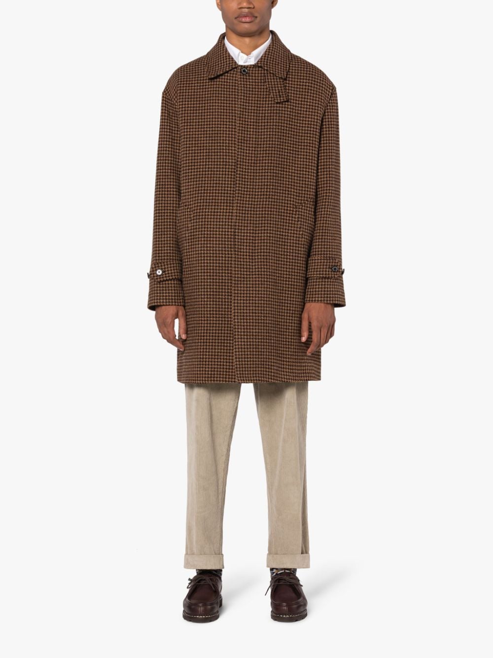 Soho Brown Houndstooth Wool Overcoat