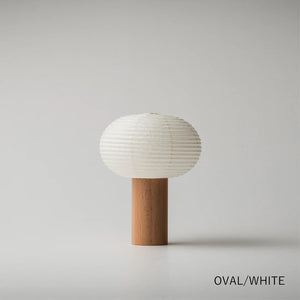 Oval Washi-Paper Battery Torch Lamp with Ash Wood Base