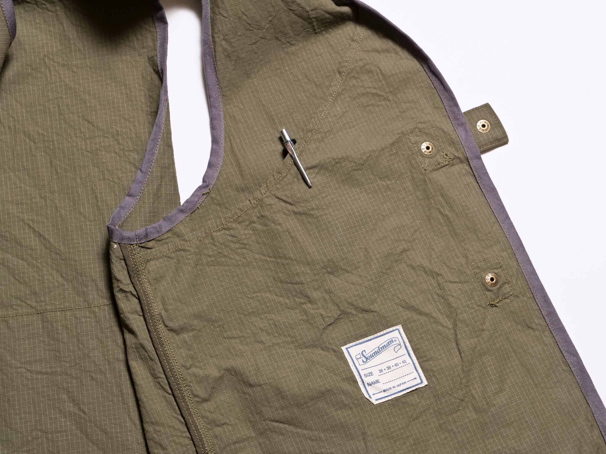 "Bernard III" Cotton Ripstop Vest in Olive Green - Tempo