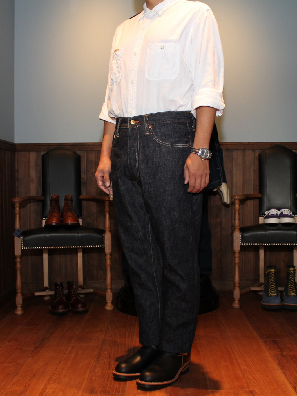 Premium 15.3oz. TK903 Relax Tapered Natural Indigo Selvedge Denim Pants - OW - Tempo