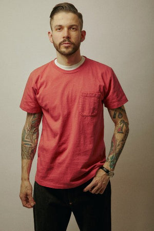 Ragtime California Cotton Tubular Pocket Tee in Overdyed Red