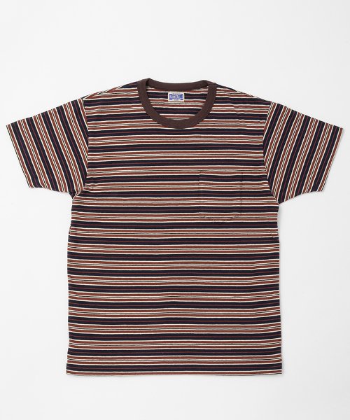 Ragtime Stripe Pocket Tee in Navy x Brown - Tempo