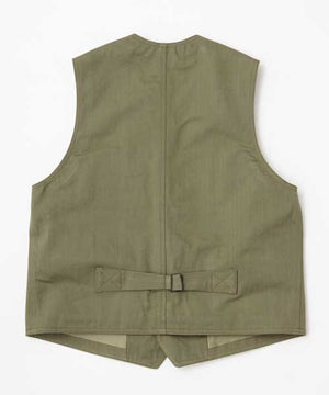 Ragtime Cotton Herringbone Civilian Deck Vest in Army Green