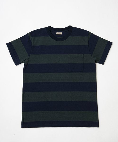 Ragtime Rugby Border Pocket Tee in Green x Navy