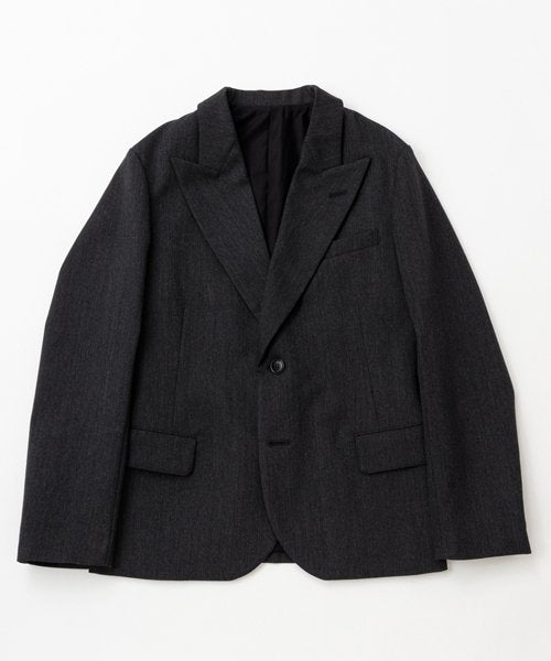 Ragtime Wool Serge Peaked Lapel  Jacket in Charcoal Black - Tempo