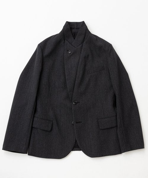 Ragtime Wool Serge Peaked Lapel  Jacket in Charcoal Black - Tempo