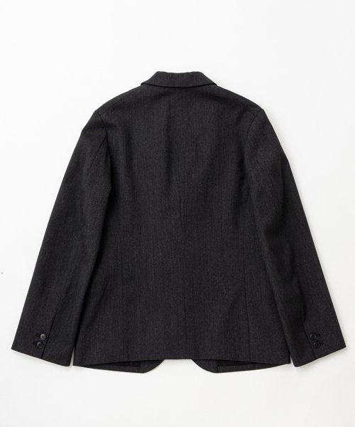 Ragtime Wool Serge Peaked Lapel  Jacket in Charcoal Black