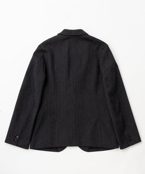 Ragtime Wool Serge Peaked Lapel  Jacket in Charcoal Black - Tempo