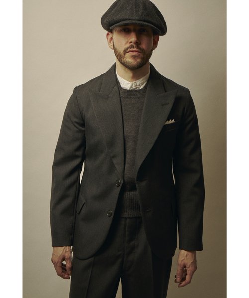Ragtime Wool Serge Peaked Lapel  Jacket in Charcoal Black