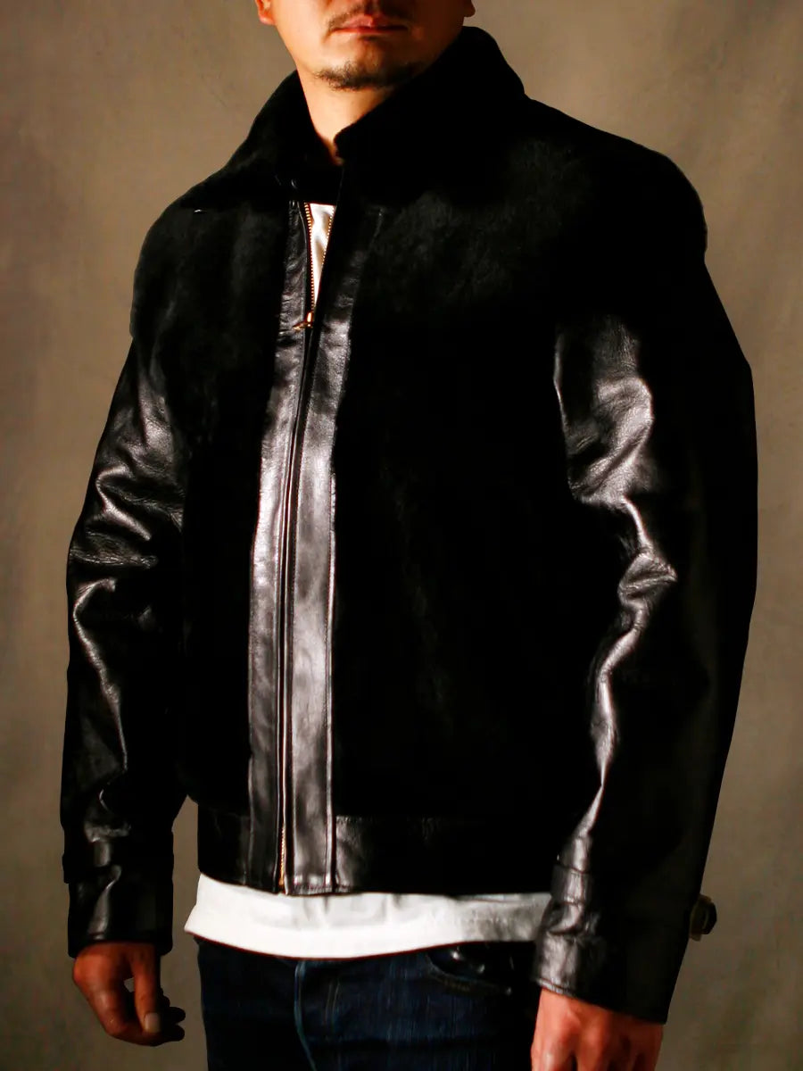 GRIZZLY Shinki Hikaku Veg Tanned Teacore Horsehide & UK Mouton - Black FN-MJ-002 - Tempo