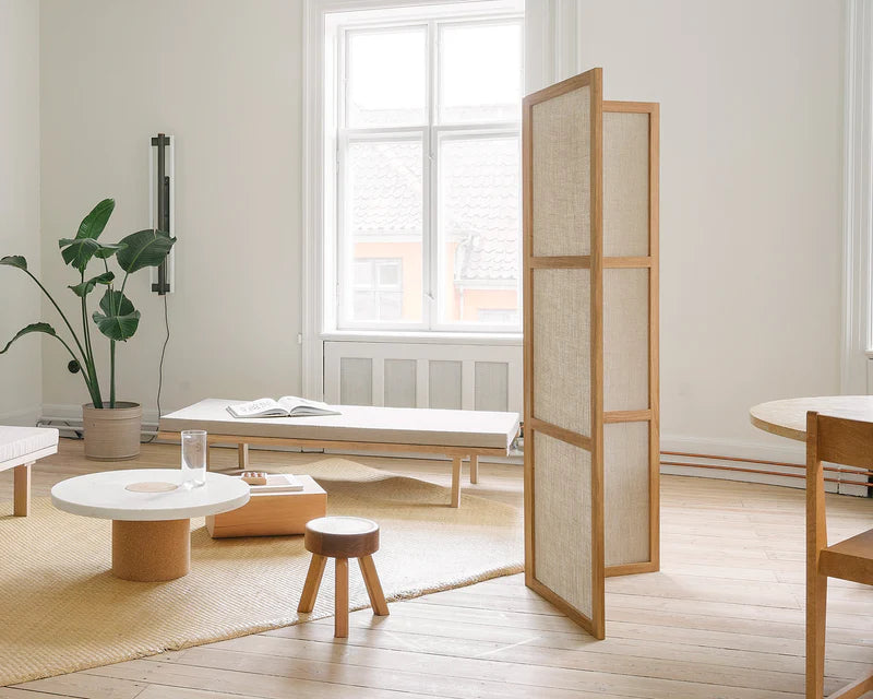 FRAME ROOM DIVIDER | NATURAL OAK / LINEN | THREE PANELS - Tempo