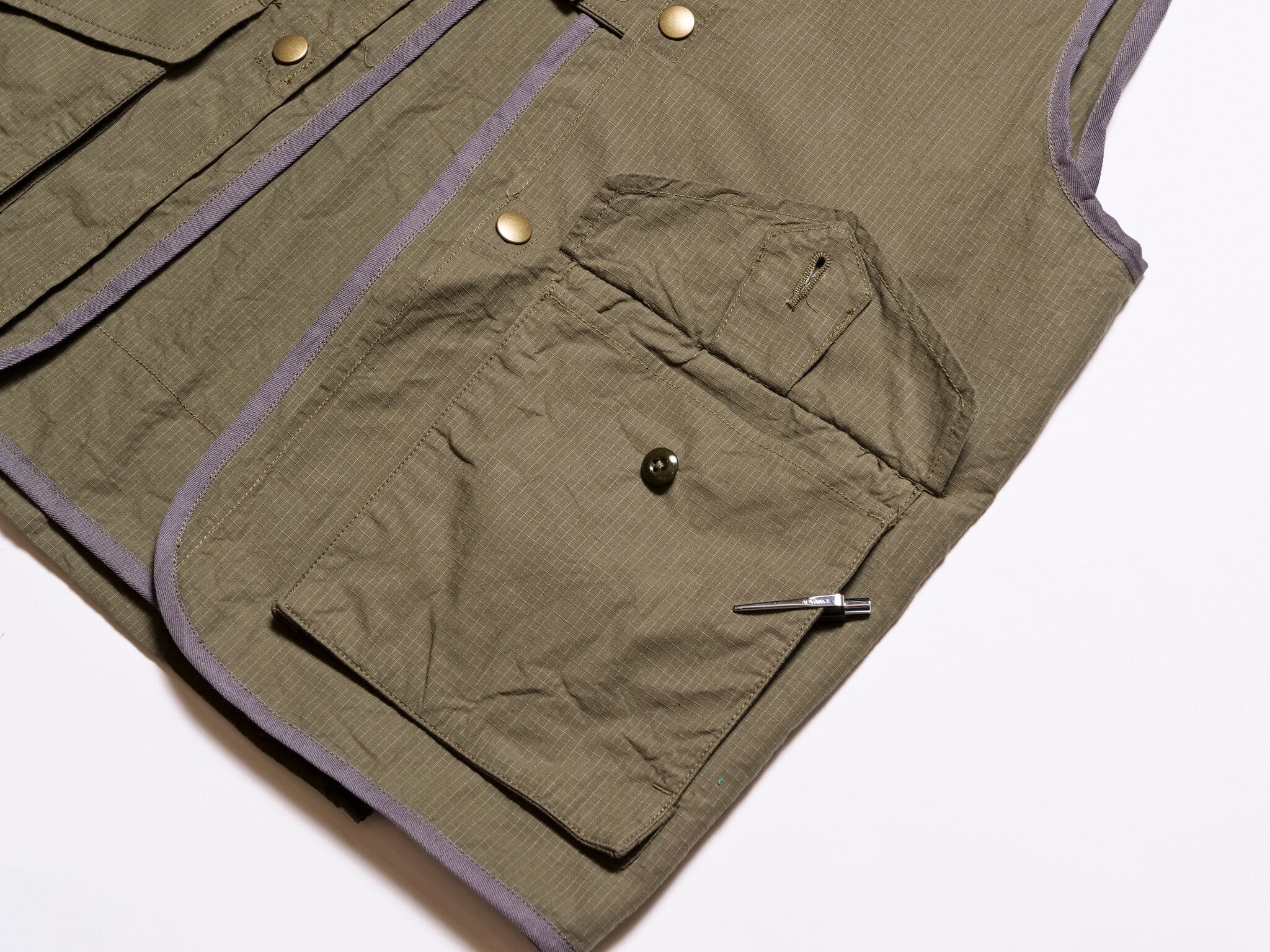 "Bernard III" Cotton Ripstop Vest in Olive Green - Tempo