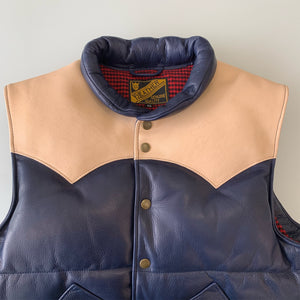 Steer Oil x  Saddle Horsehide Down Vest in Blue x Saddle (SV-01) - Tempo