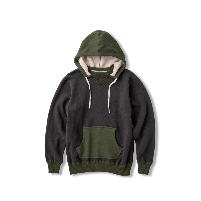 After Hood Mother Cotton Loopwheel Sweatshirt "2Tone" in Ink Black x Olive - Tempo